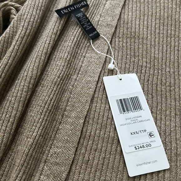 EILEEN FISHER ORGANIC LINEN DELAVE HIGH COLLAR CARDIGAN - Picture 9 of 9